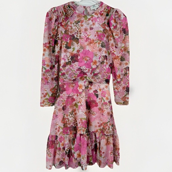 Ted Baker Mildrd Ruffle Floral Mini Dress Women Ted 0 US 2 Mesh Pink - Picture 2 of 16